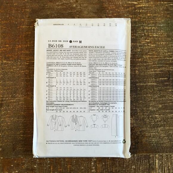 Butterick Sewing Pattern B6108 Retro Victorian Cosplay Jacket Skirt 6-14 UNCUT - Picture 2 of 3